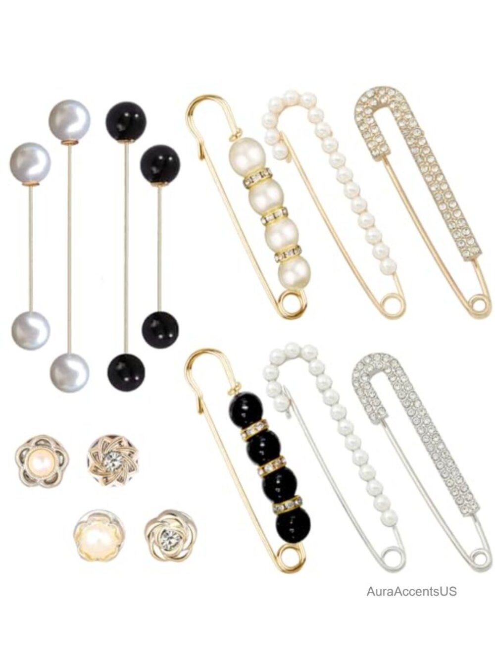 14 Pcs Pearl Brooch Safety Pin Set for Clothes Pant Waist Tightener & Decoration